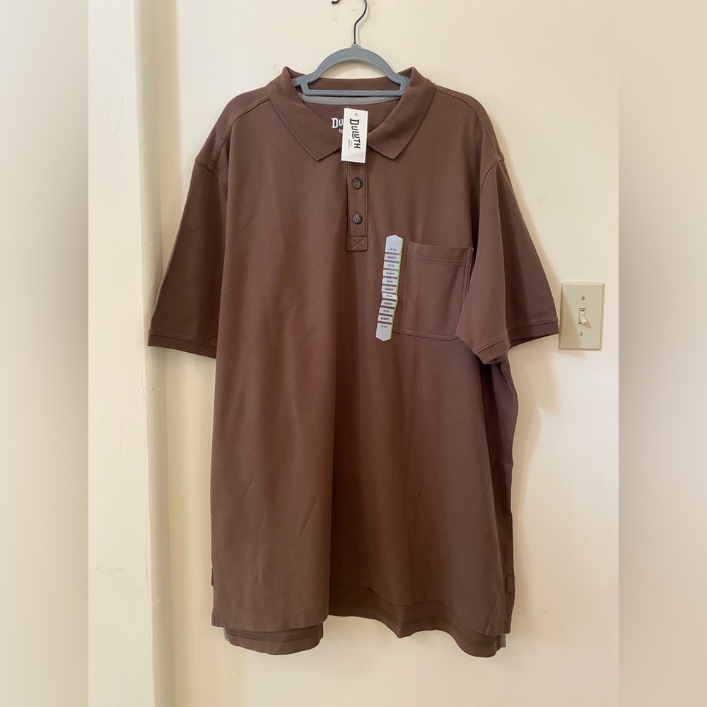 NWT Duluth Trading Co Men's No Polo Shirt 2XL Tall Brown Short Sleeve Pocket